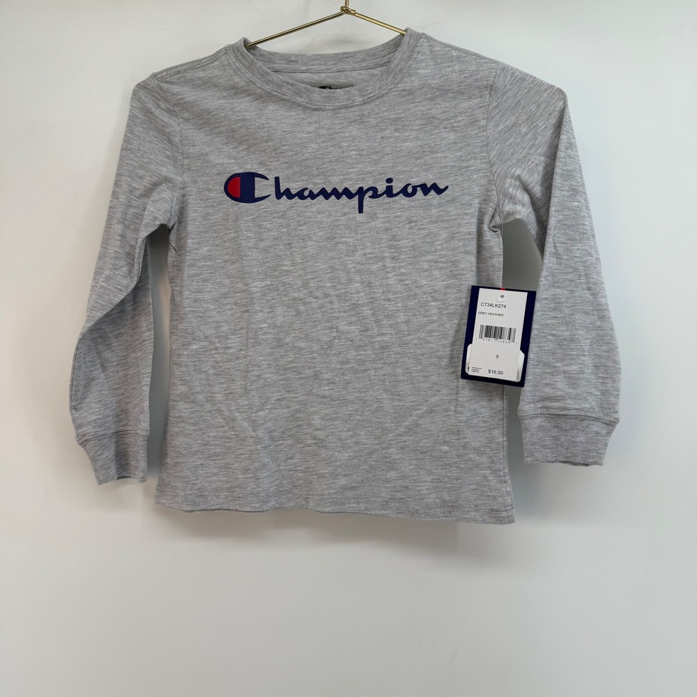 Champion Kids Grey Heather Long Sleeve T Shirt Size 5 C734LK274‎